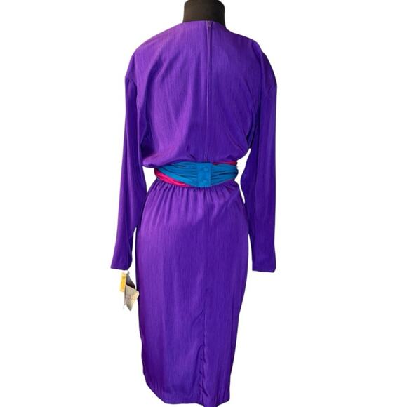 Vtg 80s Retro Colorful Artsy Midi Dress Sizes 10P NWT Modest Modern Minimalist - Picture 6 of 9